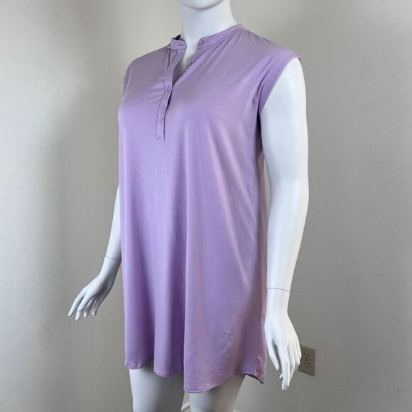 Eileen Fisher Women's Size L Petite Purple Fine Tencel Jersey Mandarin NEW Dress - Picture 3 of 16